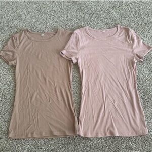 Women's Short Sleeve Crewneck Tee — Taupe and Blush